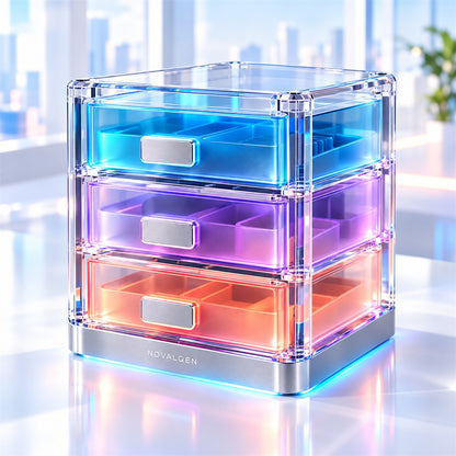 Novalqen three-tier clear desktop storage drawers closed