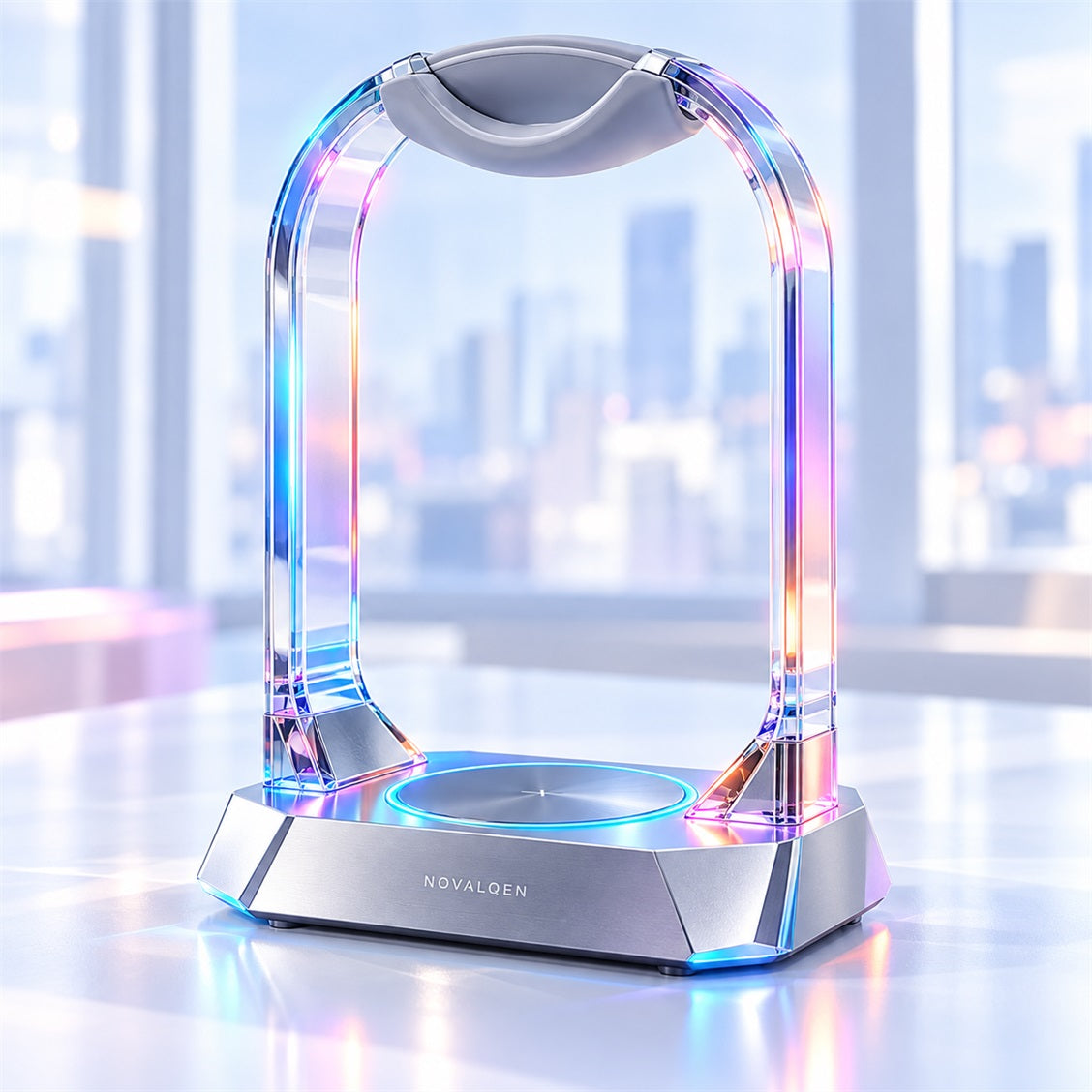 Novalqen illuminated arch headphone stand empty view