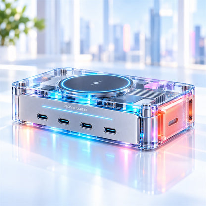 Novalqen multi-port desktop charging hub with top charging surface